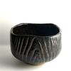 Black Shihō Chawan – Carved Oribe Style Matcha Bowl