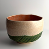 Combed Oribe Green Chawan – Crackle & Persimmon Glaze
